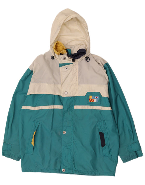 Мужская лыжная куртка K-Way с капюшоном UK 40, большая синяя, полиэстер с цветными блоками