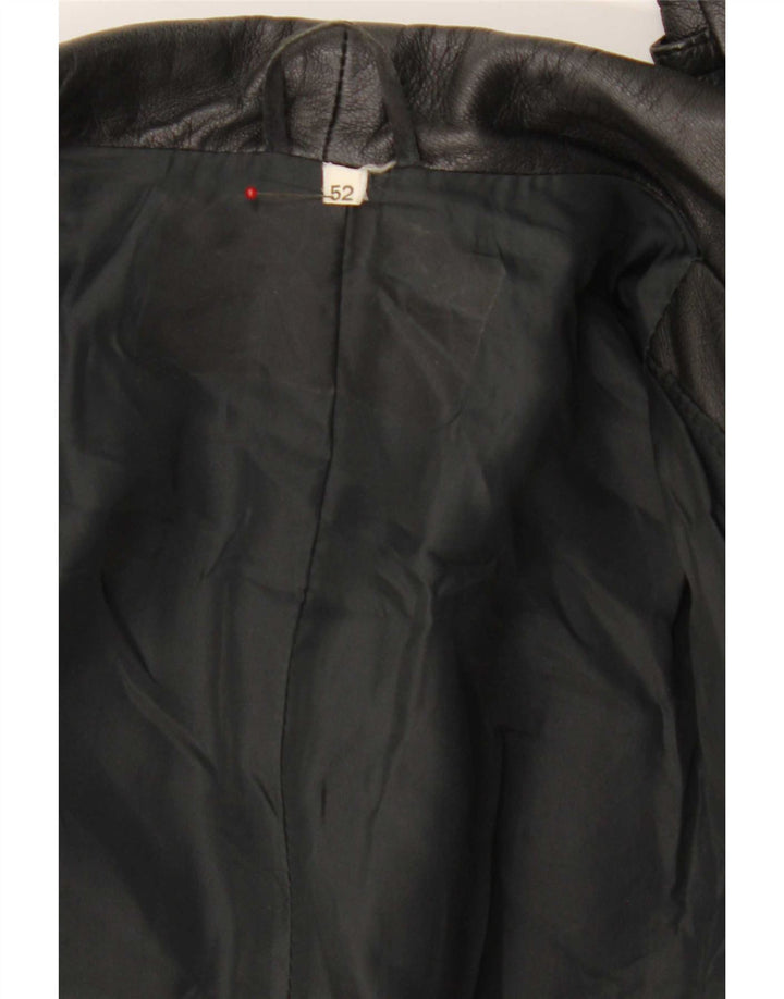 Винтажное мужское двубортное кожаное пальто IT 52 XL, черное