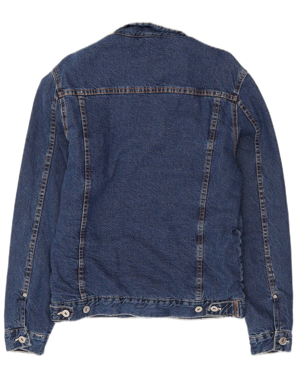 Мужская джинсовая куртка ZARA из шерпа UK 40, большая темно-синяя хлопковая куртка