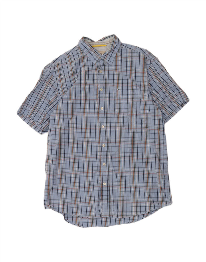 CAMEL ACTIVE Mens Regular Fit Short Sleeve Shirt Large Blue Check Cotton