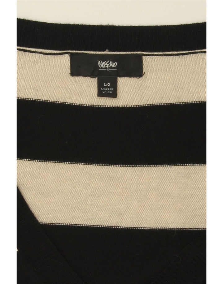 MOSSIMO Womens V-Neck Jumper Sweater UK 14 Large Black Striped Nylon Vintage Mossimo and Second-Hand Mossimo from Messina Hembry 