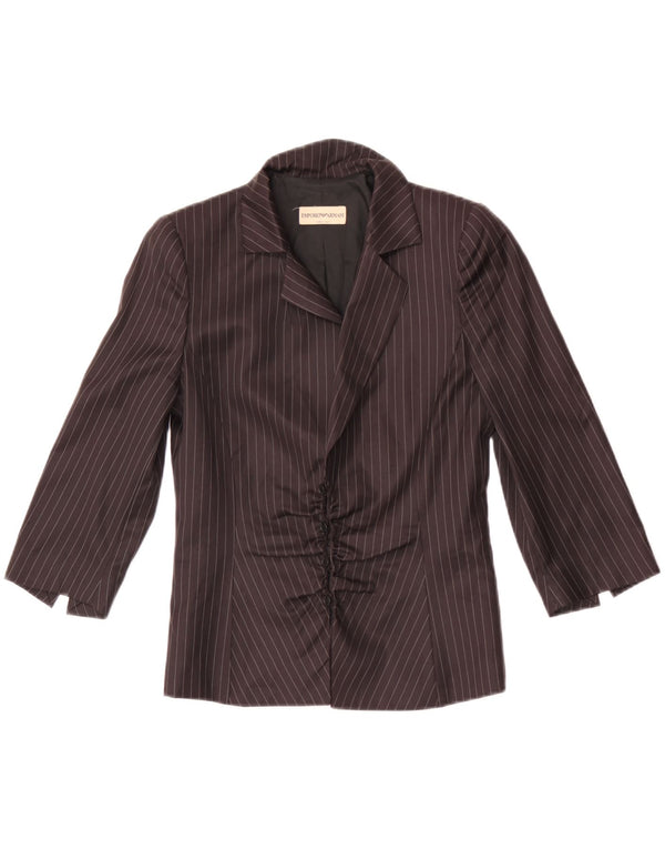 Emporio Armani Женская блузка-рубашка с рукавом 3/4 IT 38 XS Черная шерсть в тонкую полоску