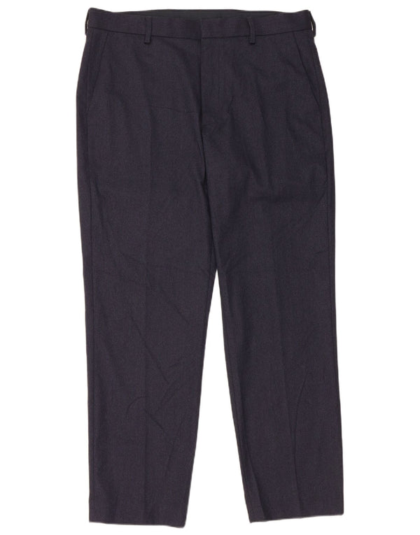 Мужские прямые костюмные брюки Marks & Spencer W34 L29 темно-синие из полиэстера