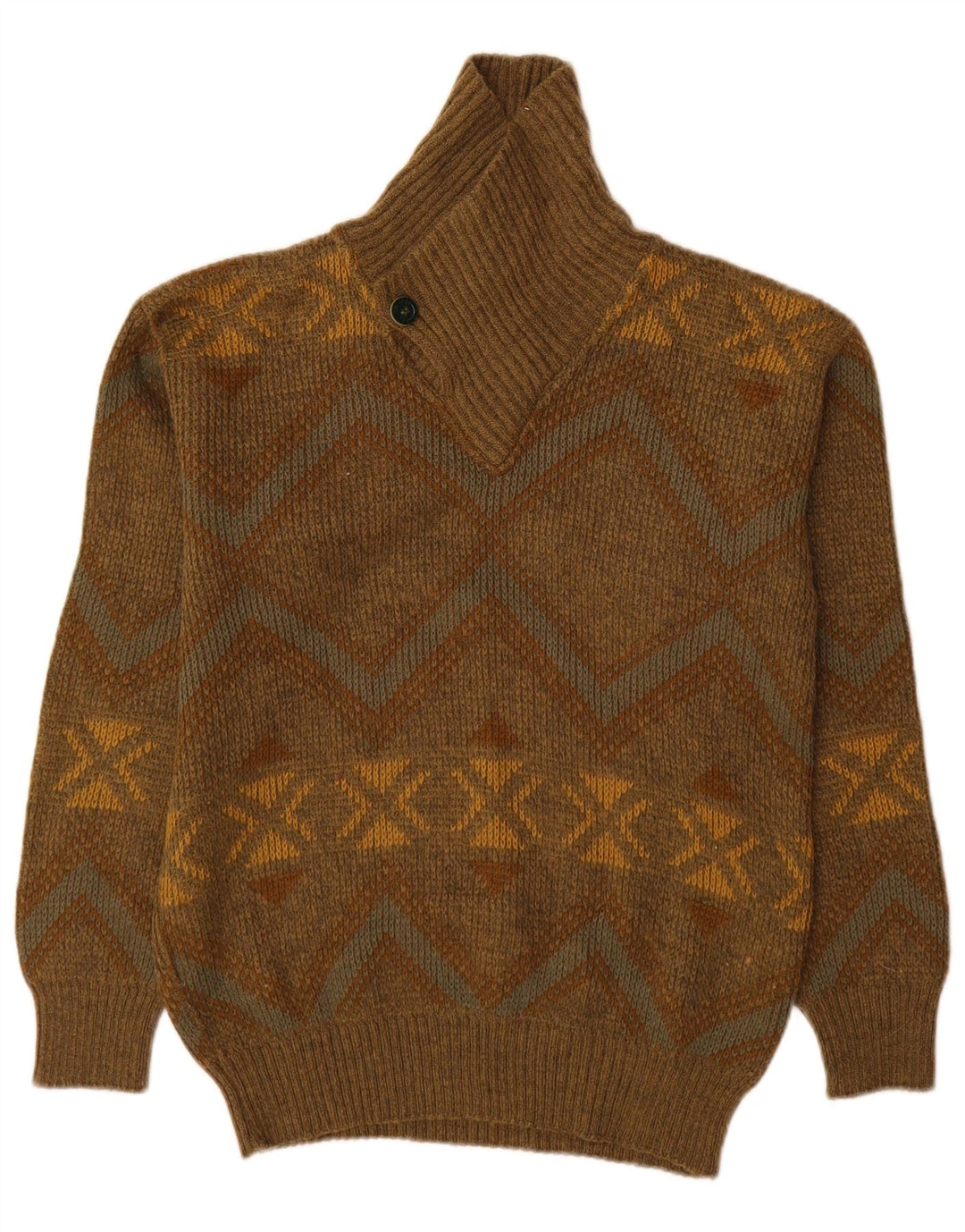 Винтажный мужской джемпер с отложным воротником IT 48, средний хаки, с геометрическим рисунком