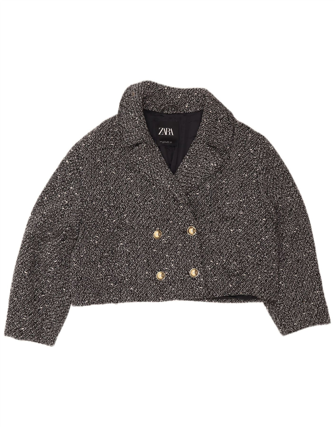 Женский укороченный пиджак оверсайз ZARA UK 18 XL, черный в крапинку