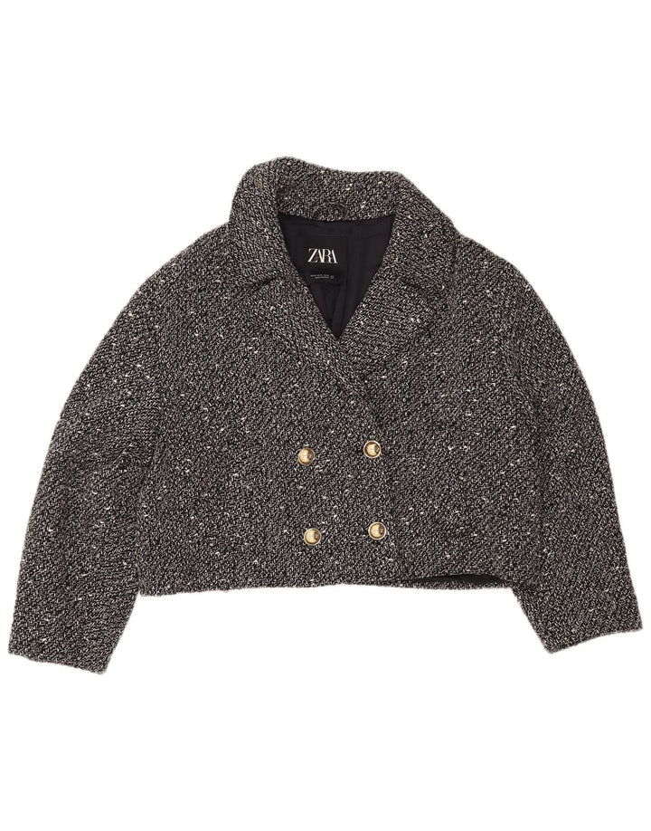 Женский укороченный пиджак оверсайз ZARA UK 18 XL, черный в крапинку