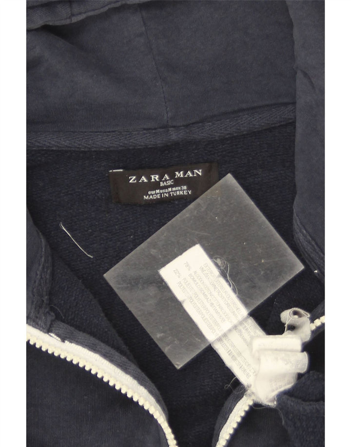 Мужской свитер с капюшоном на молнии Zara среднего размера, темно-синий, хлопковый