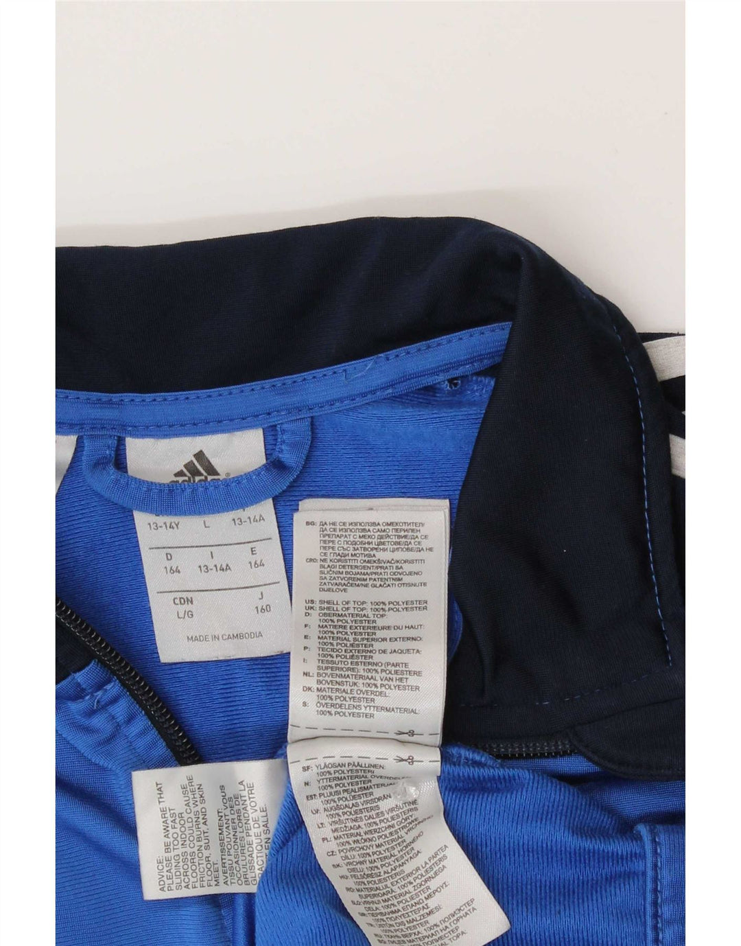 Спортивный костюм Adidas для мальчиков, верхняя куртка 13–14 лет, синяя, полиэстер с цветными блоками