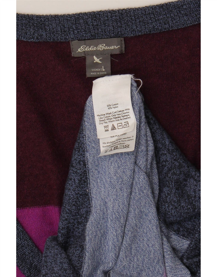 EDDIE BAUER Womens Cardigan Sweater UK 16 Large Multicoloured Striped Vintage Eddie Bauer and Second-Hand Eddie Bauer from Messina Hembry 