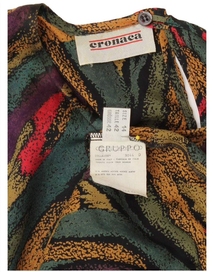 Винтажная женская блузка с абстрактным узором, топ UK 14, большие разноцветные