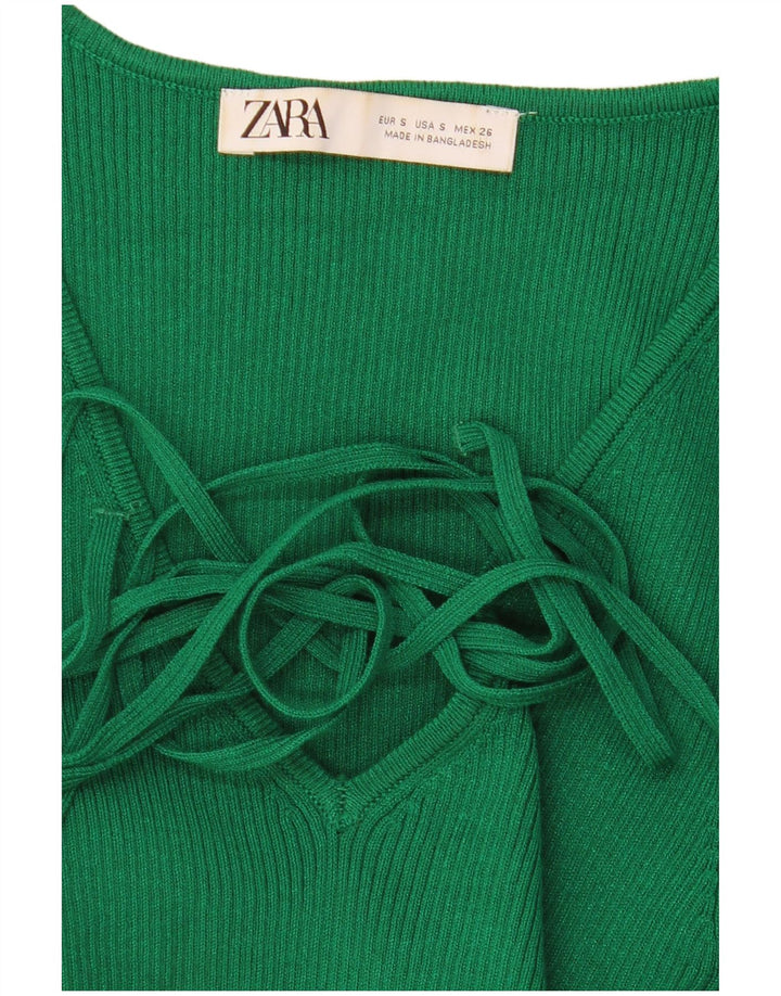 Женский укороченный топ Zara с длинными рукавами UK 8, маленький зеленый
