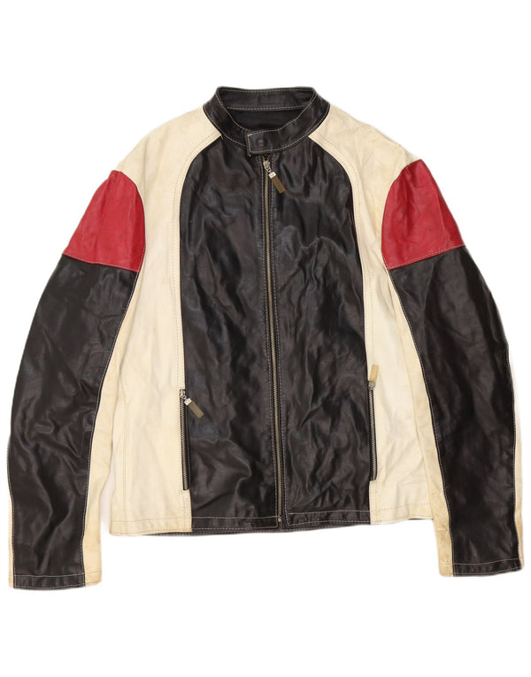 Винтажная мужская кожаная куртка Racer UK 42 XL, черная с цветными блоками