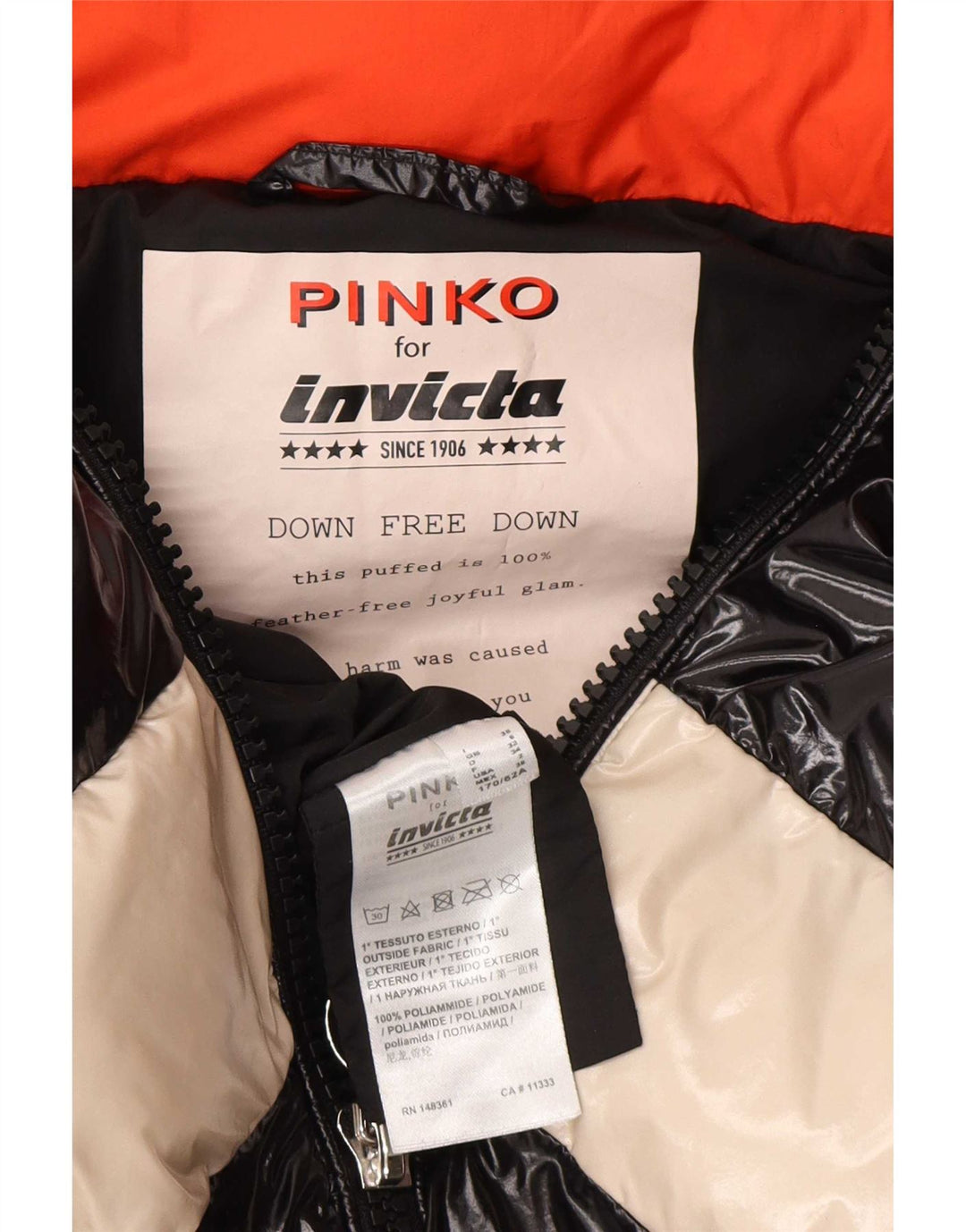 Pinko Женская пуховая куртка оверсайз с графическим рисунком UK 6 XS, черная с цветными блоками