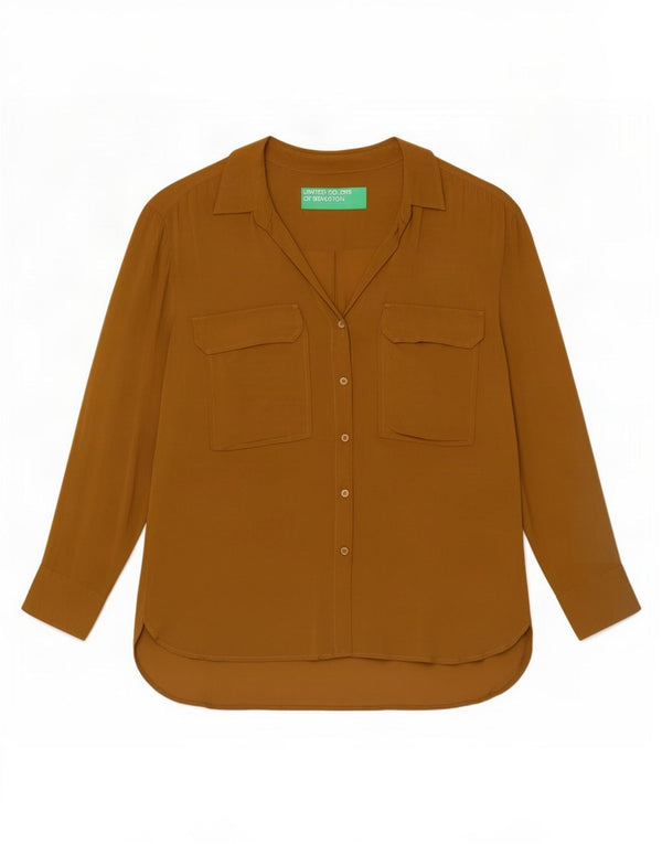Женская блузка-рубашка Benetton UK 16, большая, бежевая
