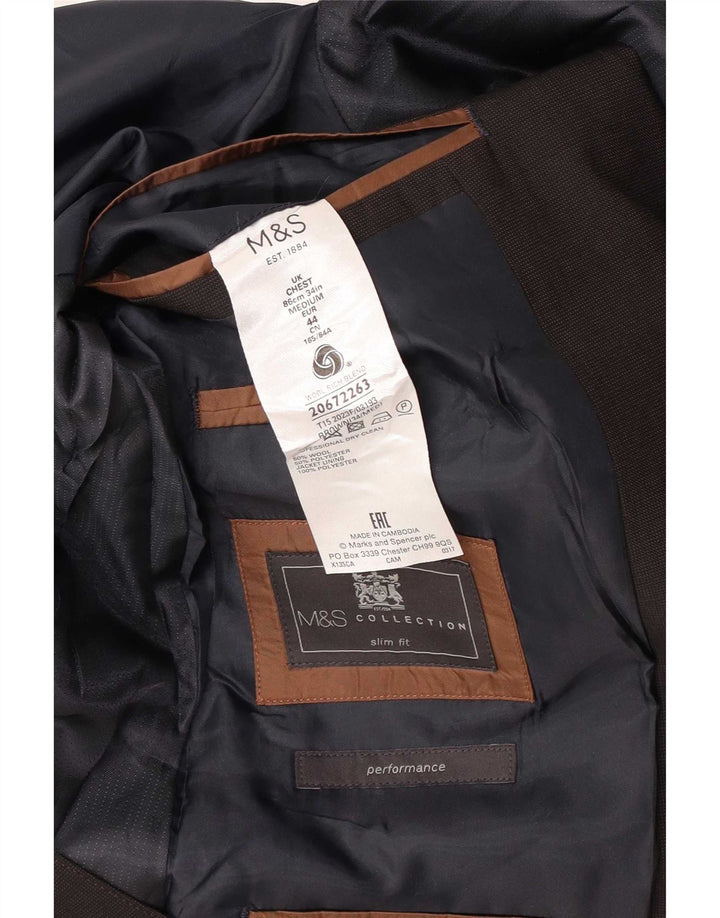 Мужской приталенный пиджак Marks & Spencer с 2 пуговицами, Великобритания 34 XS, коричневая шерсть