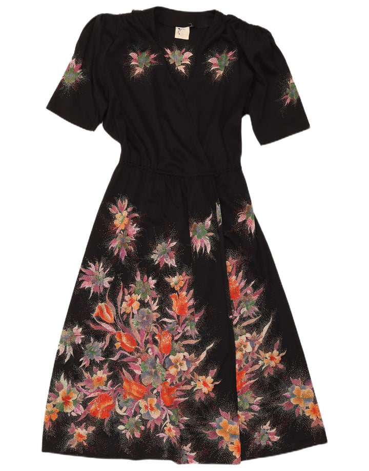 Шикарное женское прозрачное платье с запахом UK 12, средний черный с цветочным принтом