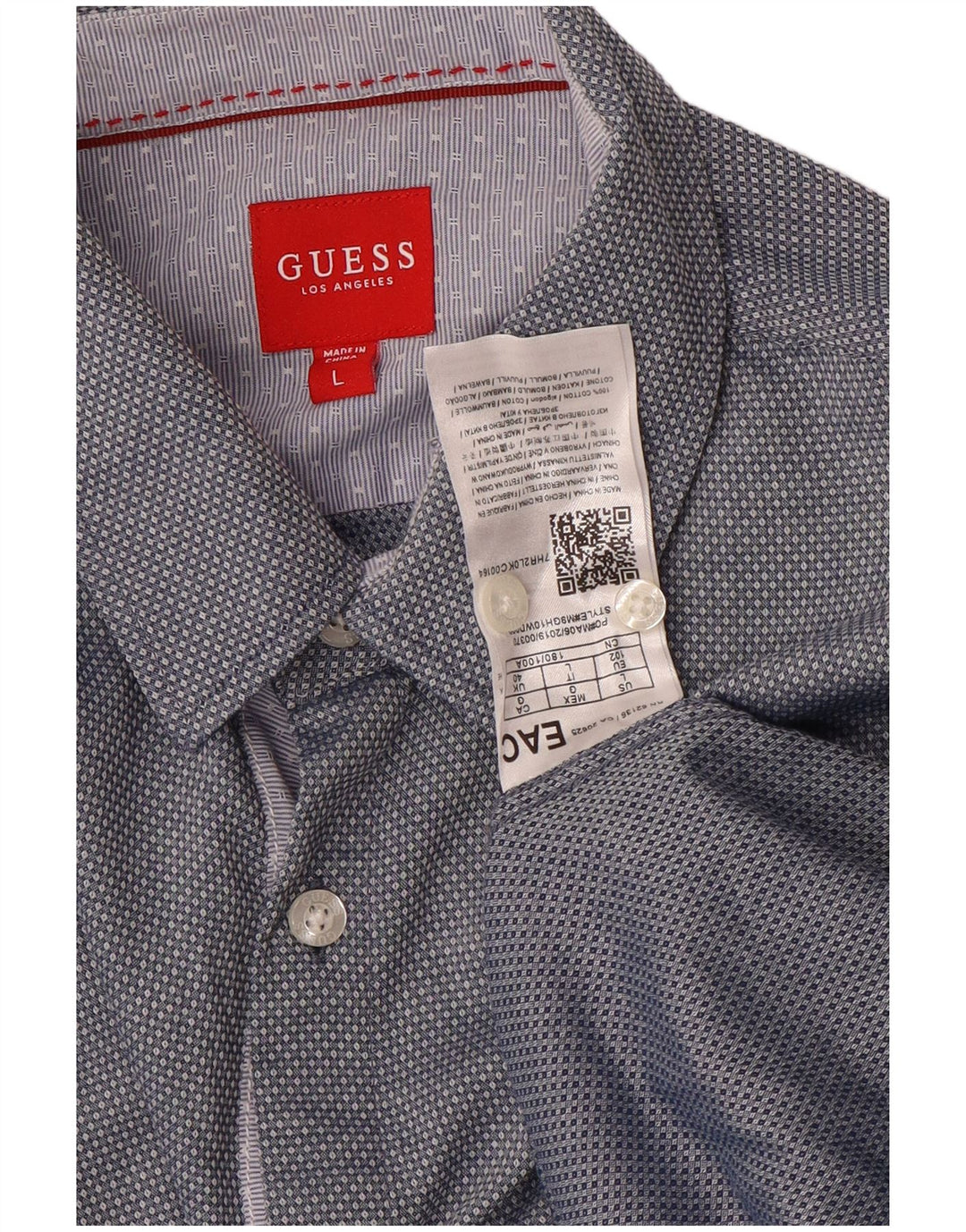 Мужская рубашка Guess, большая синяя хлопковая рубашка с геометрическим рисунком