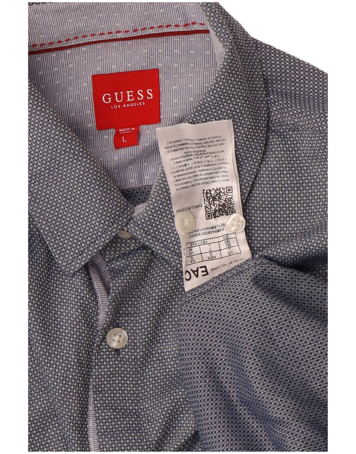 Мужская рубашка Guess, большая синяя хлопковая рубашка с геометрическим рисунком