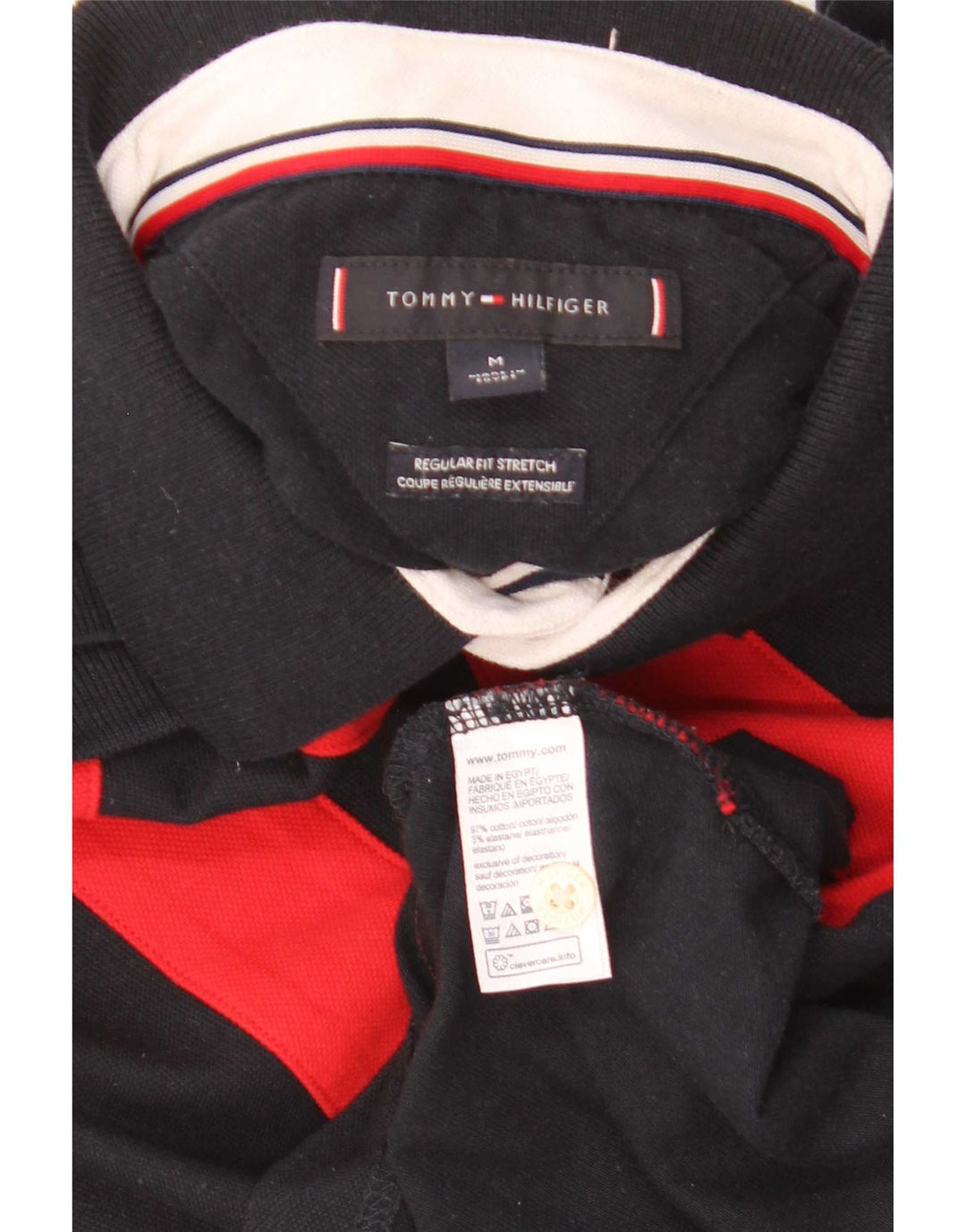 Мужская рубашка поло Tommy Hilfiger среднего размера, темно-синяя, с цветными блоками, стандартного кроя