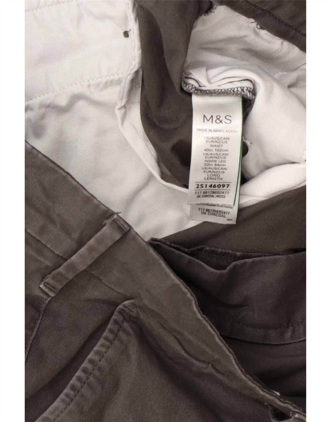 Мужские брюки-чиносы Marks & Spencer стандартного кроя W40 L33 серые, хлопковые