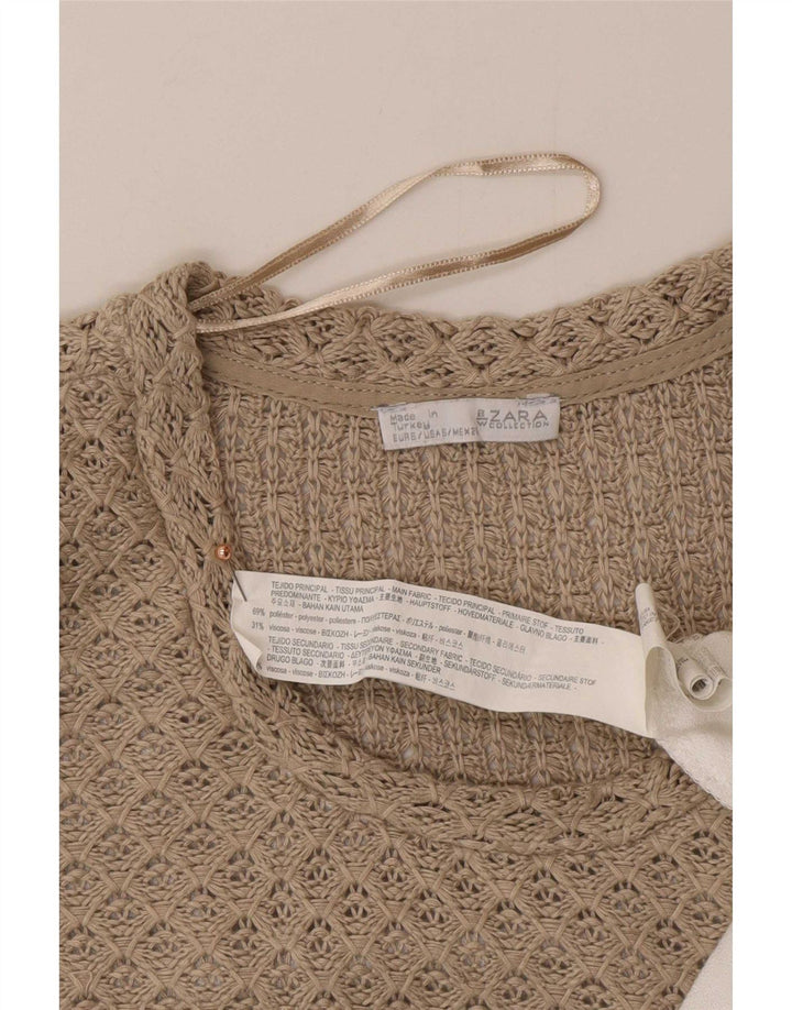 Женская блузка крючком Zara Top UK 12, средний бежевый, полиэстер с цветными блоками