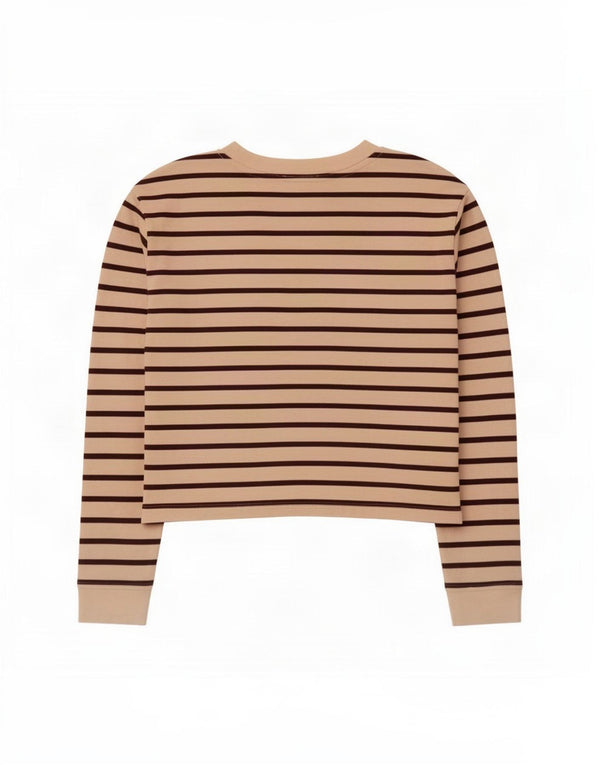 Женский укороченный топ Zara с длинным рукавом UK 14, хлопок в бежевую полоску среднего размера