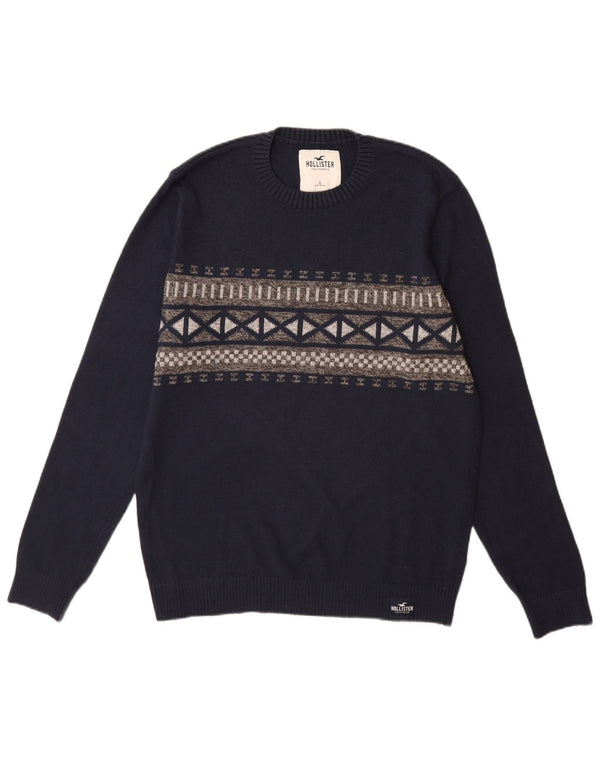 Мужской джемпер с круглым вырезом Hollister, большой темно-синий с узором аргайл/бриллиант