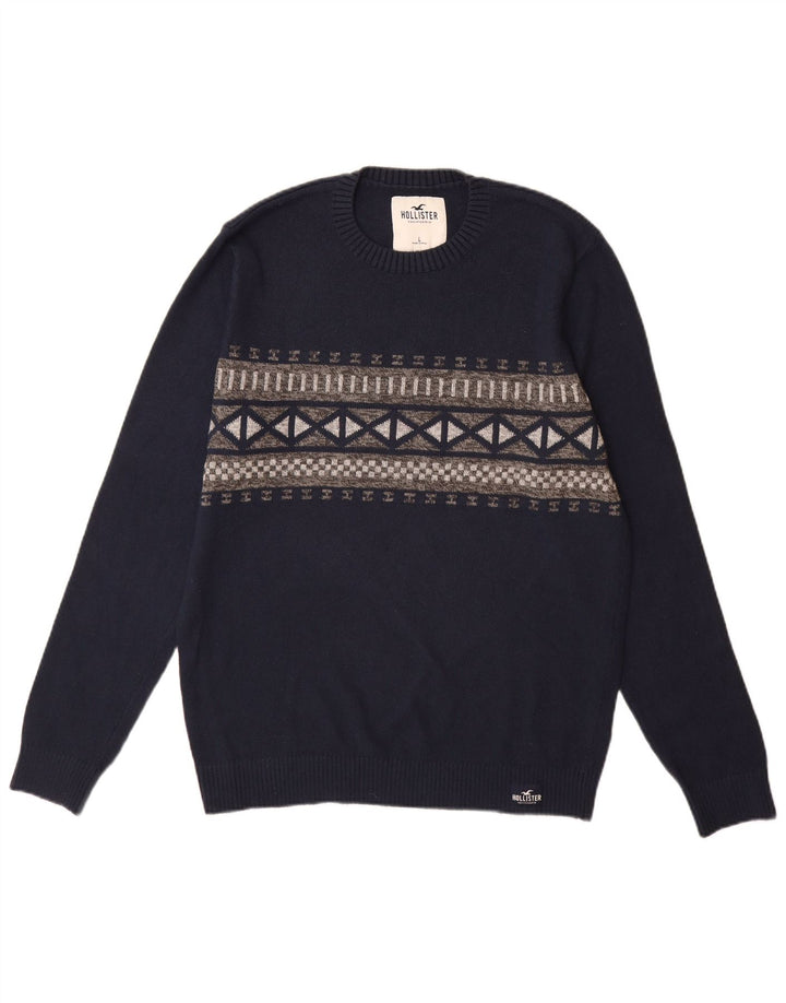 Мужской джемпер с круглым вырезом Hollister, большой темно-синий с узором аргайл/бриллиант