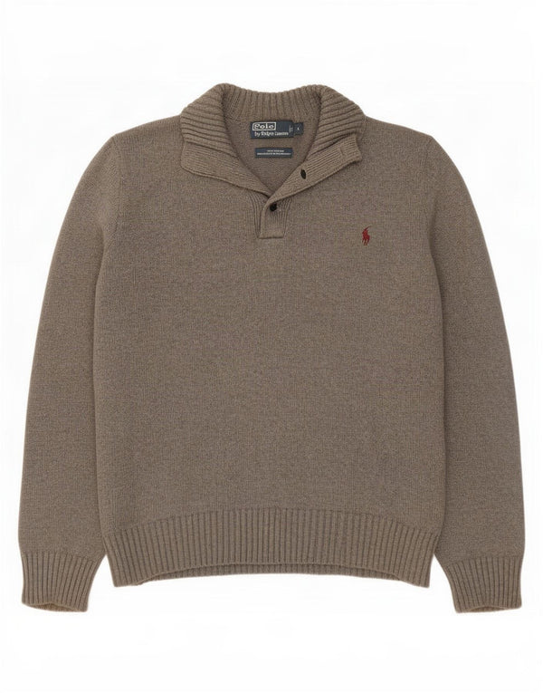 Мужской джемпер на пуговицах Polo Ralph Lauren, большой серый хлопковый свитер