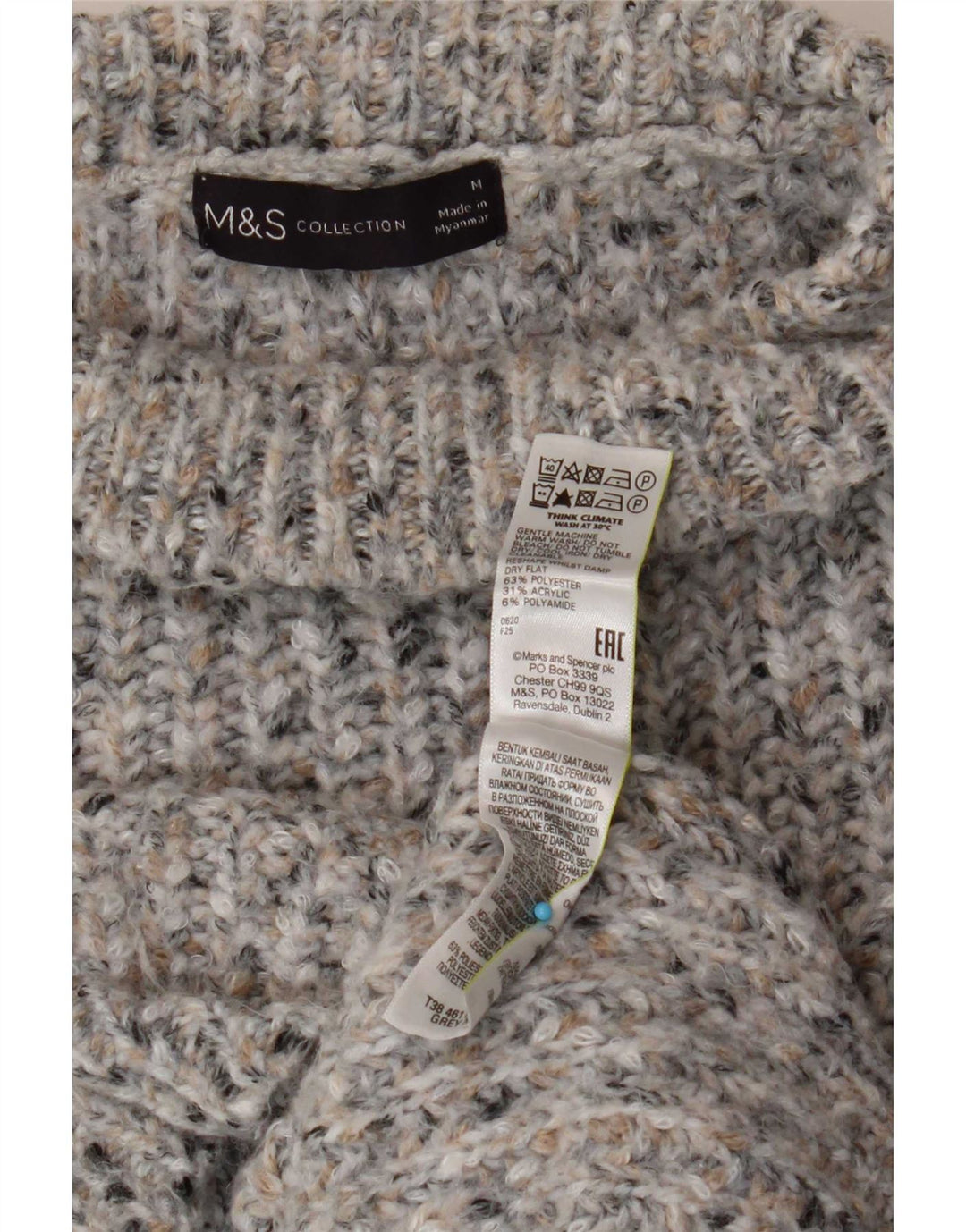 Мужской джемпер с высоким воротником Marks & Spencer UK 14, средний серый в крапинку