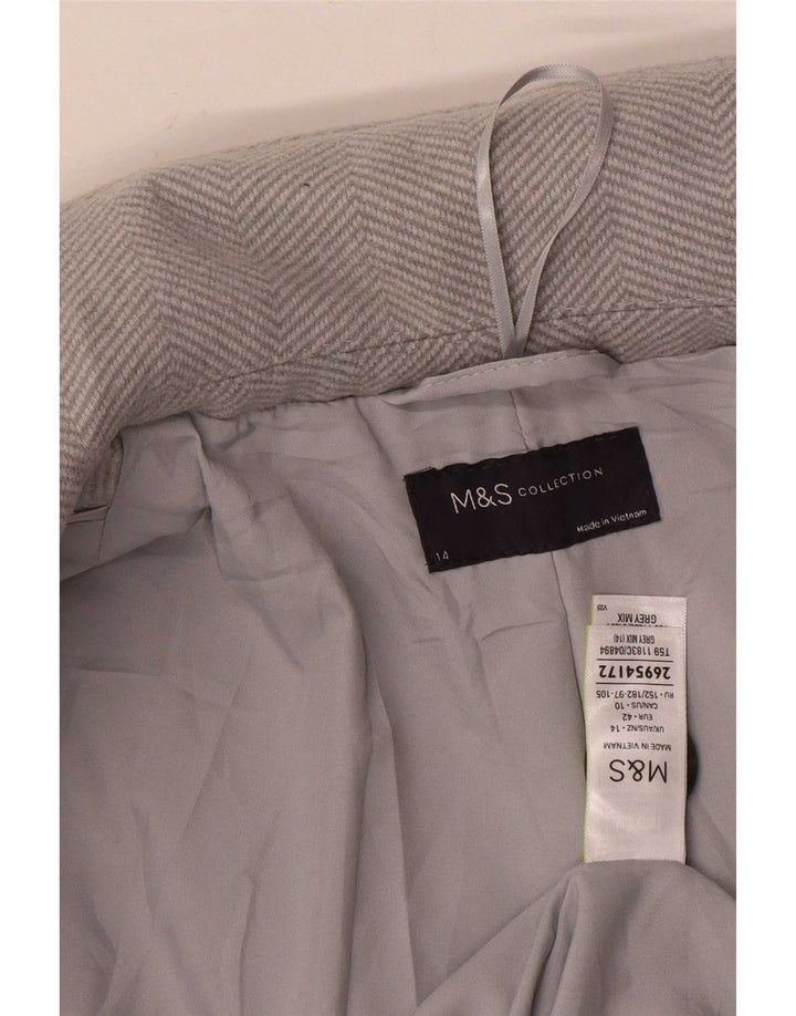 Женское пальто Marks & Spencer UK 14, большой серый полиэстер с рисунком «елочка»