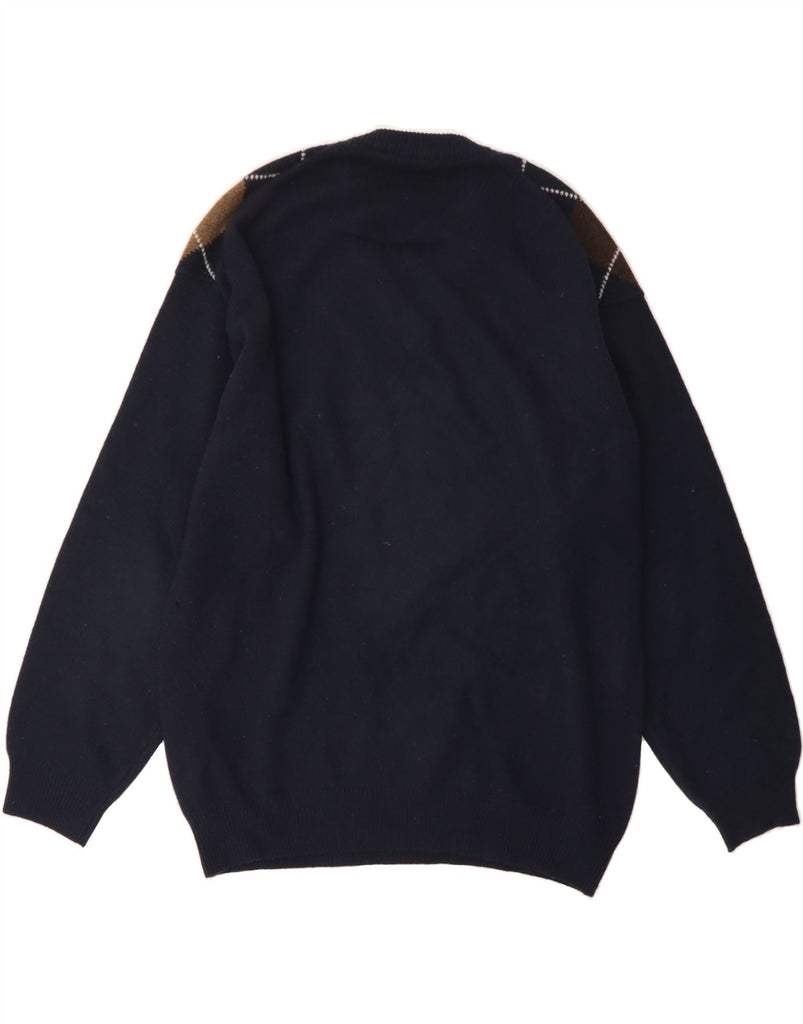 BURLINGTON Mens V-Neck Jumper Sweater IT 52 Large Navy Blue Argyle/Diamond Vintage Burlington and Second-Hand Burlington from Messina Hembry 