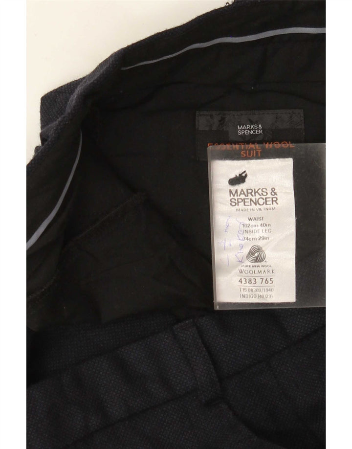 Мужские прямые костюмные брюки Marks & Spencer W40 L29 темно-синие шерстяные