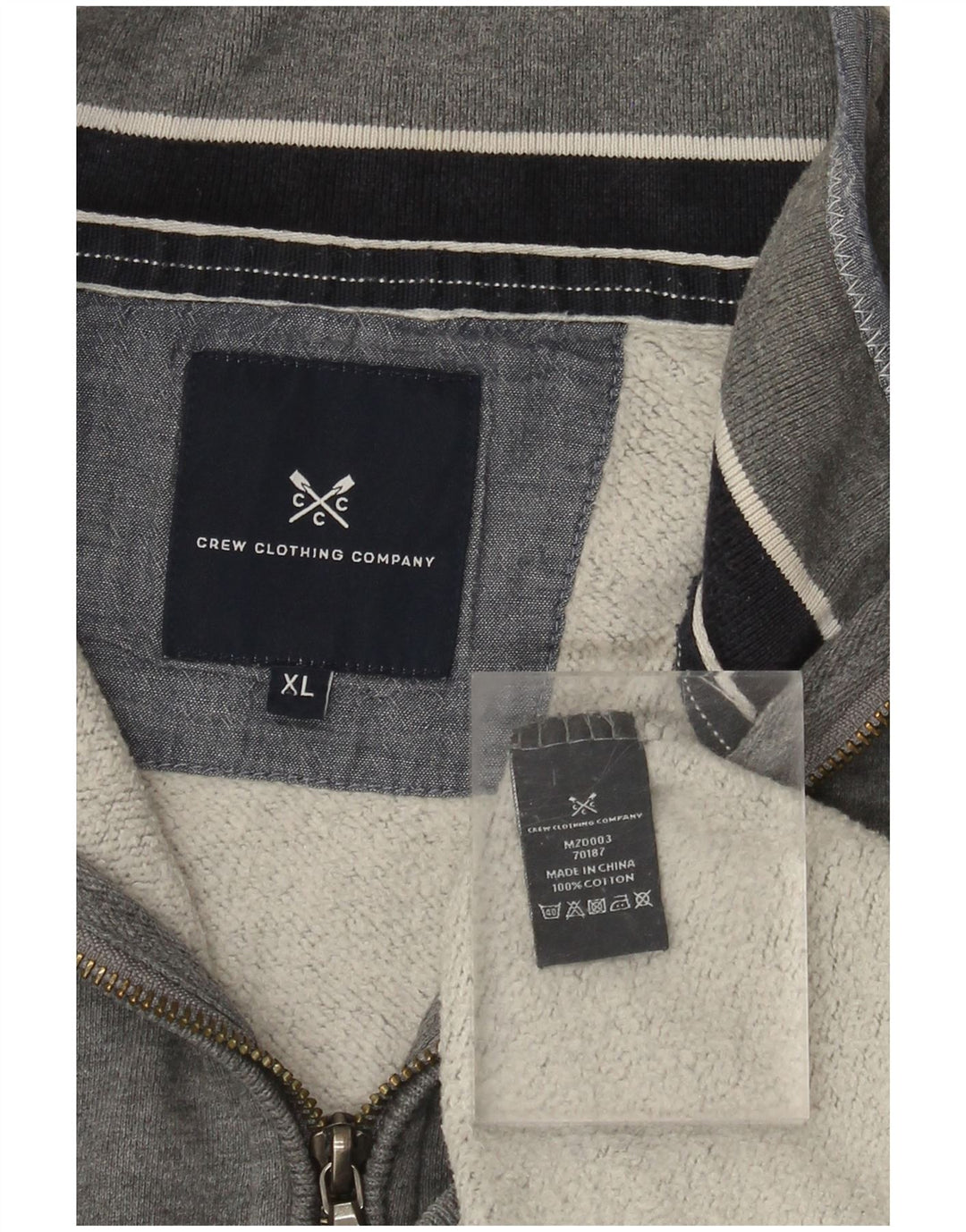 Мужская толстовка с воротником на молнии, джемпер XL, серый хлопок, одежда для экипажа