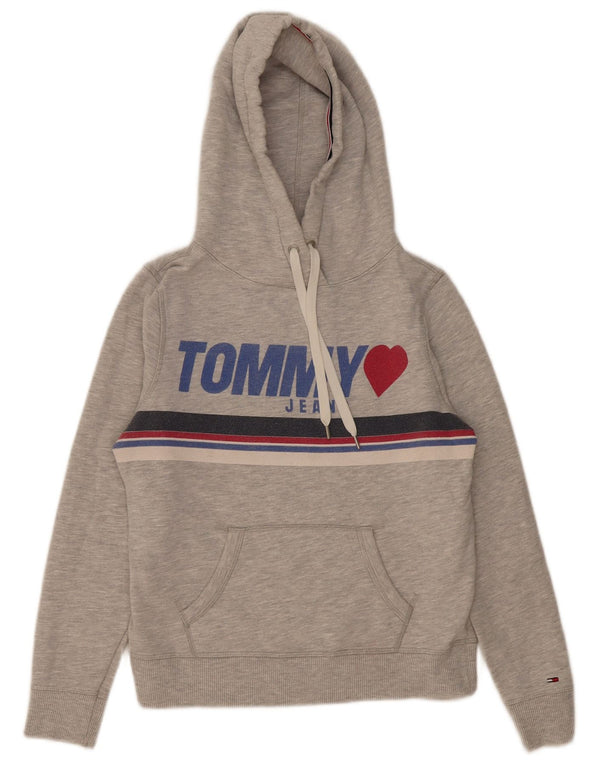 Tommy Hilfiger Женский джемпер с капюшоном с рисунком UK 10, маленький серый хлопок