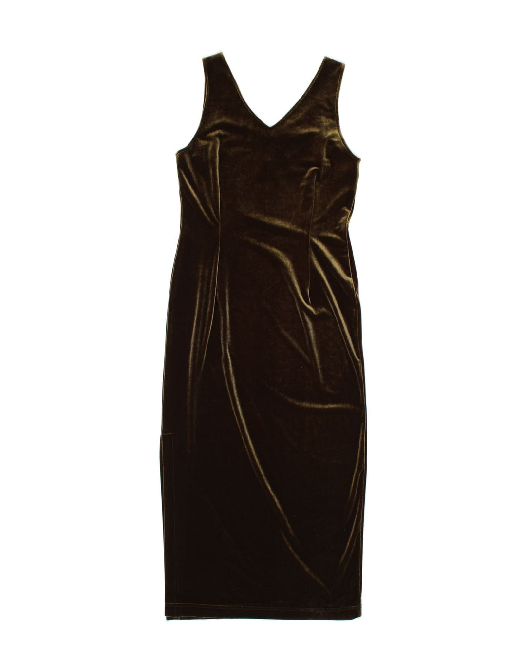 VINTAGE Womens Sleeveless Bodycon Dress UK 14 Medium  Khaki Polyester Vintage Vintage and Second-Hand Vintage from Messina Hembry 