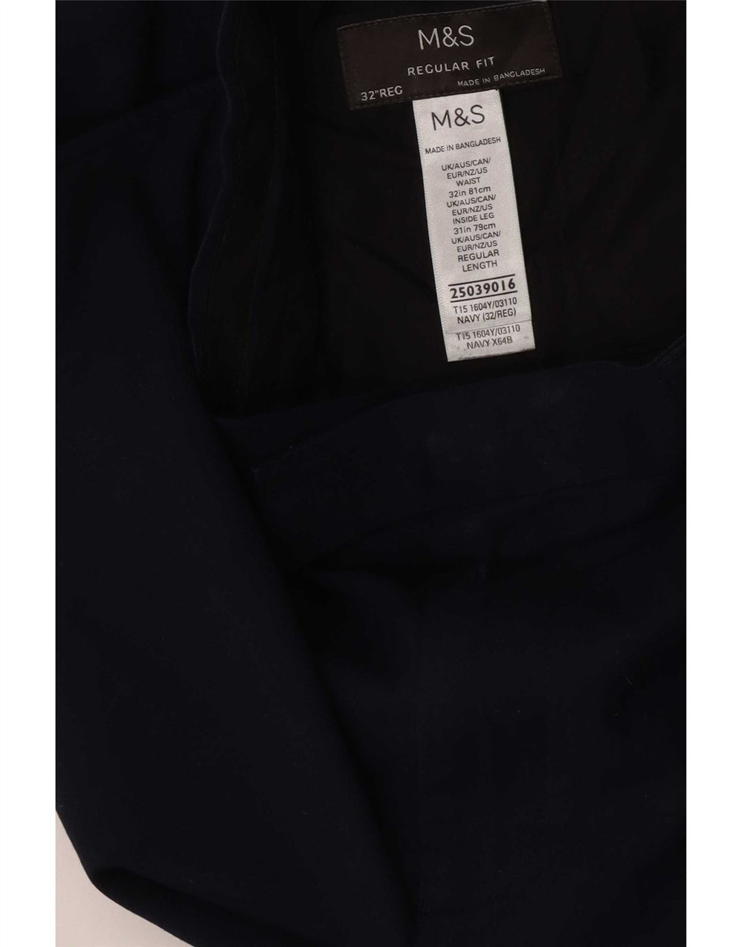 Мужские костюмные брюки классического кроя Marks & Spencer W32 L31 темно-синие из полиэстера