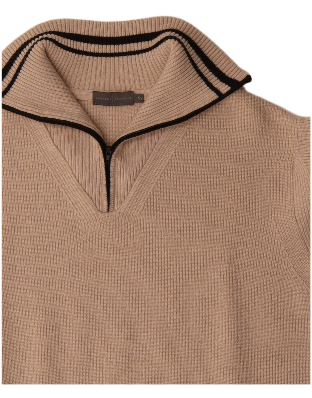 Мужской свитер VINTAGE с воротником на молнии IT 52, большой бежевый из шерсти мериноса