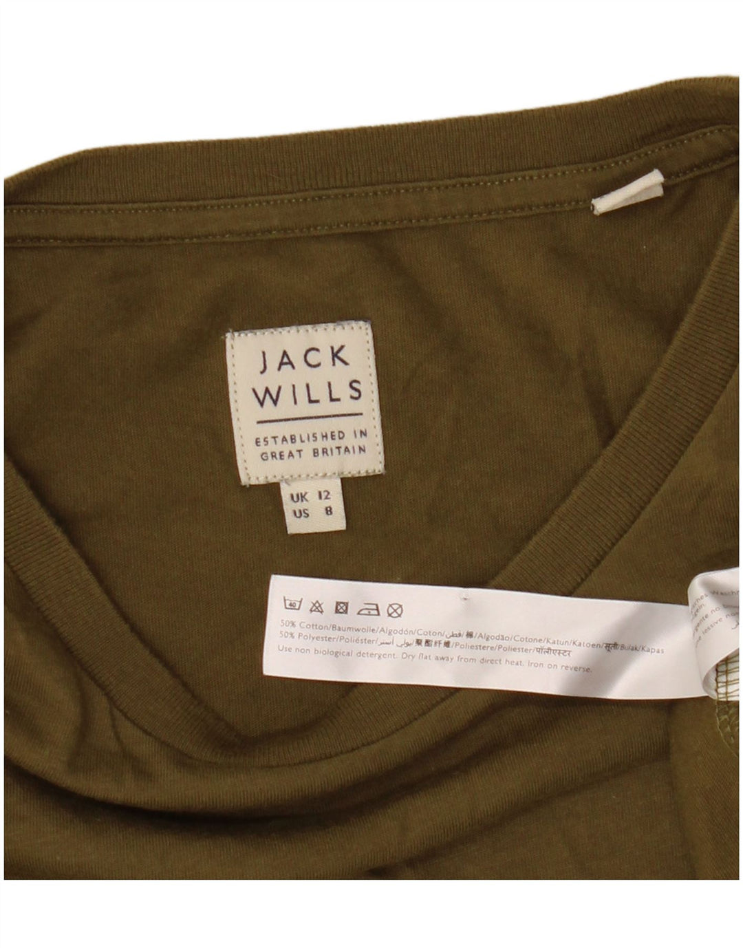 Женская футболка Jack Wills Top UK 12, средний цвет хаки, хлопок