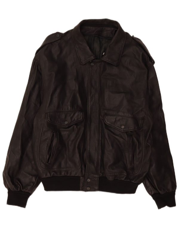 Мужская кожаная куртка в стиле милитари Marpel UK 40, большая черная кожаная