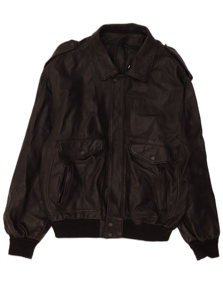 Мужская кожаная куртка в стиле милитари Marpel UK 40, большая черная кожаная