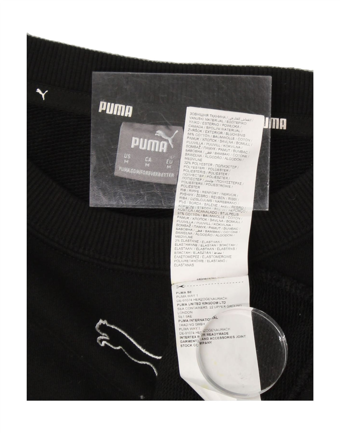 PUMA Womens Crop Sweatshirt Jumper UK 14 Medium Black Cotton Vintage Puma and Second-Hand Puma from Messina Hembry 