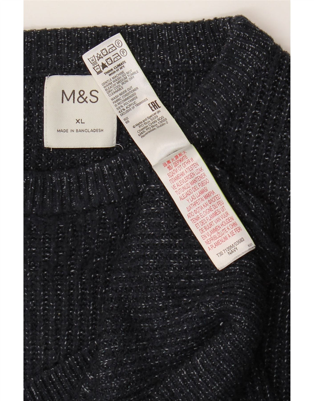 Мужской джемпер с круглым вырезом Marks & Spencer XL темно-синий в крапинку