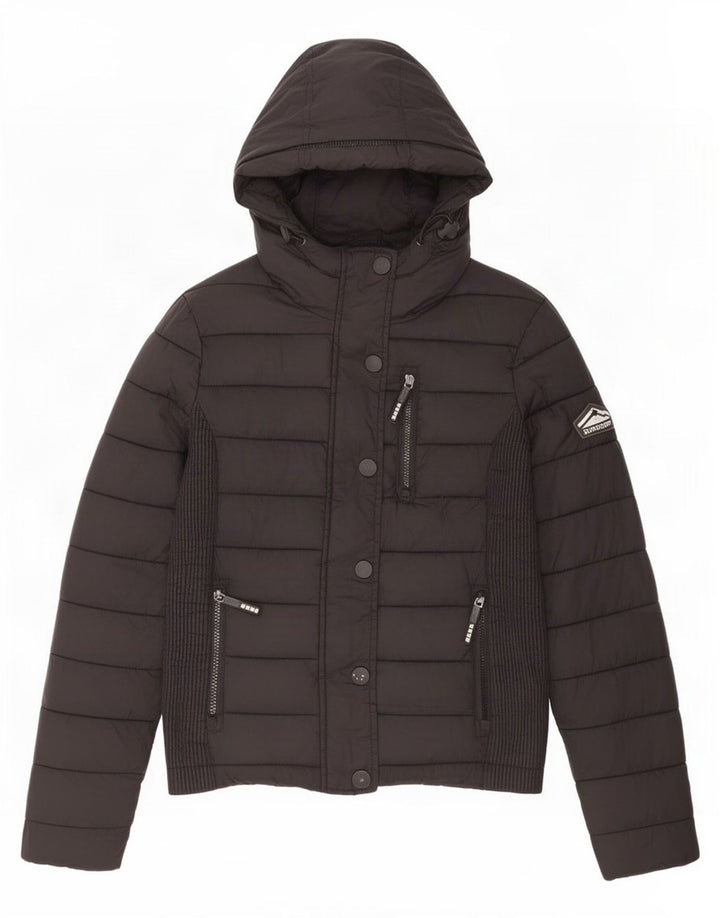 Женская утепленная куртка с капюшоном Superdry UK 10, маленькая, черный нейлон