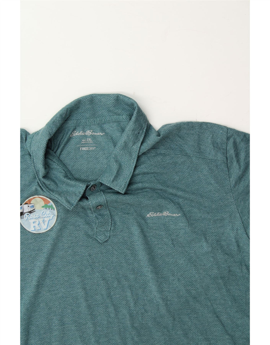 EDDIE BAUER Mens Polo Shirt 2XL Turquoise Spotted Polyester Vintage Eddie Bauer and Second-Hand Eddie Bauer from Messina Hembry 