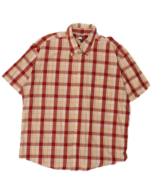 Мужская рубашка с коротким рукавом Tommy Hilfiger 2XL, хлопковая красная клетка
