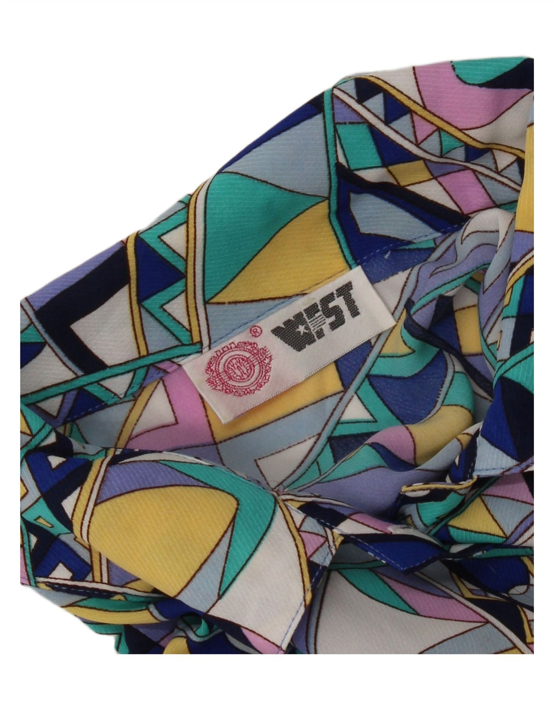 Винтажная женская рубашка с коротким рукавом UK 16, большая разноцветная с геометрическим рисунком