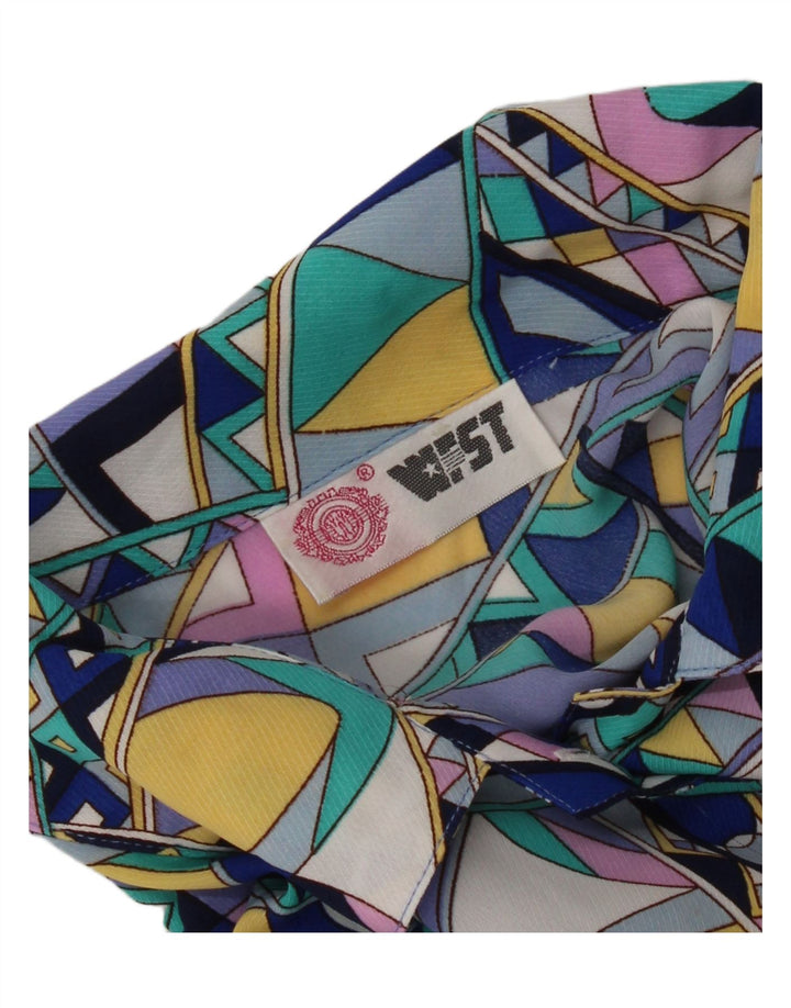 Винтажная женская рубашка с коротким рукавом UK 16, большая разноцветная с геометрическим рисунком