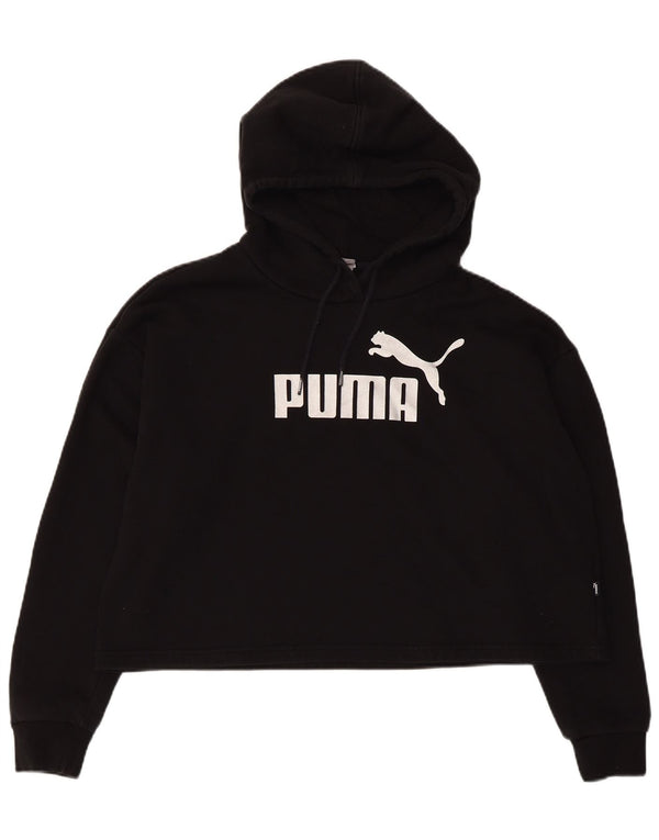 Puma Womens Crop Graphic Oversized Hoodie Jumper UK 14 Medium Black Cotton