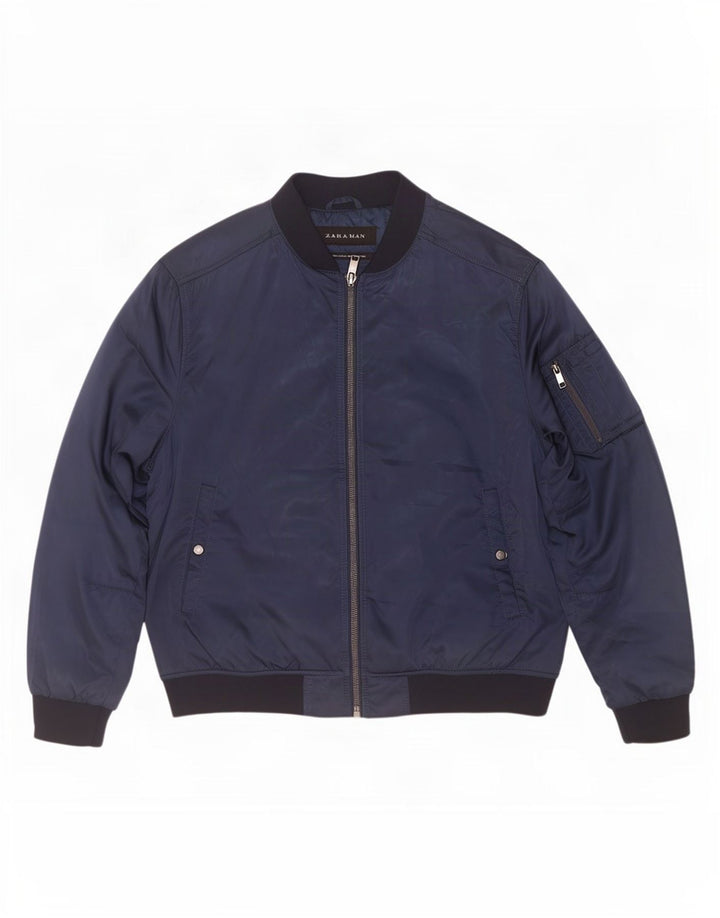 Мужская куртка-бомбер Zara UK 44 2XL Темно-синяя, полиэстер с цветными блоками